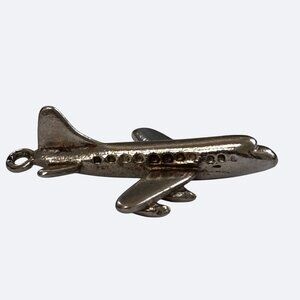 Vintage Sterling Silver Airplane Charm Pendant 925 1"